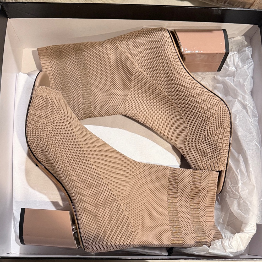 Beige Knit Sock Booties with Block Heel - Alexander Wang